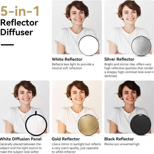 SMALLRIG 60cm Photography Reflector with Handle 5-in-1 五色反光板