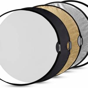 5-in-1 Foldable Circular Light Reflector with Handles, Translucent, Silver