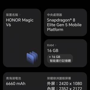 99.9% new Honor V6 16+1TB 行貨全套, 白色