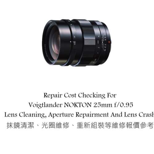 Repair Cost Checking For Voigtlander NOKTON 25mm f/0.95 Lens Cleaning