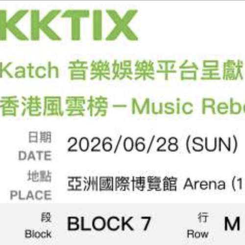 2張價：第八屆KKBOX 香港風雲榜 Music Reborn block 7 電子飛