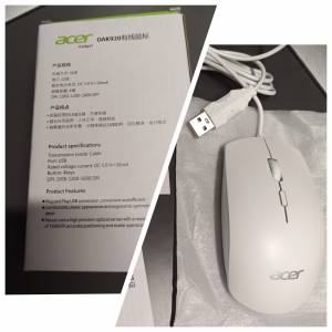 靜音 Silent acer white wired mouse -in 2x silent microswitch 白色滑鼠（有線）