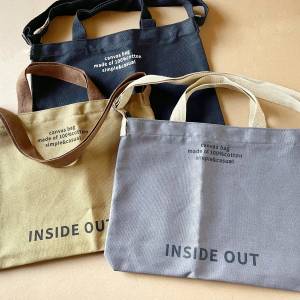 全新簡約文青 帆布手提拉鏈袋 斜孭袋 Shopping Bags 黑啡灰三色