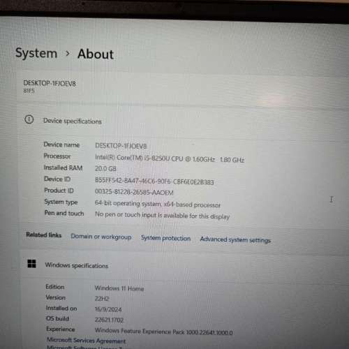 Lenovo 筆記型電腦 Intel i5-8250U 20GB RAM