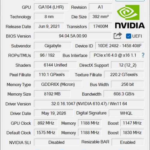 Gigabyte GeForce RTX&trade; 3070 Ti GAMING OC 8G