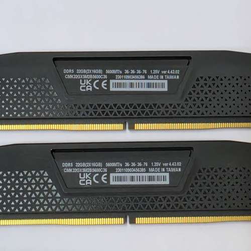 Corsair DDR5 5600 32GB (16G x2)升級放售   ( 已售 )