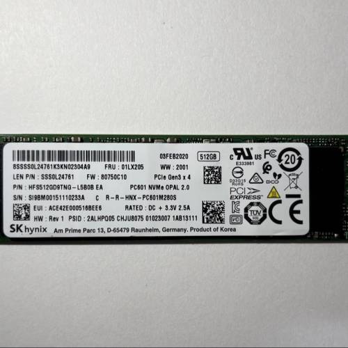 SK hynix PC601 512GB m.2 nvme PCIe 3.0 SSD