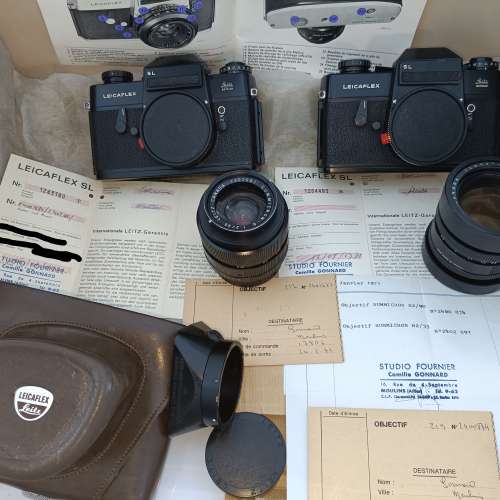 Original black paint Leicaflex SL twin bodies with R 35mm 90mm f2