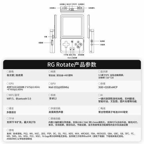 [ANBERNIC系列] 安伯尼克 RG Rotate滑蓋旋轉掌機遊戲機 🎮 3+32+256G