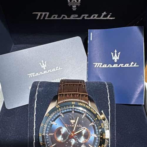 全新全套】Maserati 瑪莎拉蒂 三眼計時皮帶男裝錶 送禮首選/車迷必入