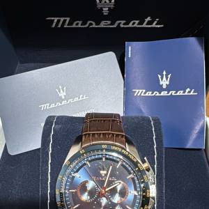 全新全套】Maserati 瑪莎拉蒂 三眼計時皮帶男裝錶 送禮首選/車迷必入