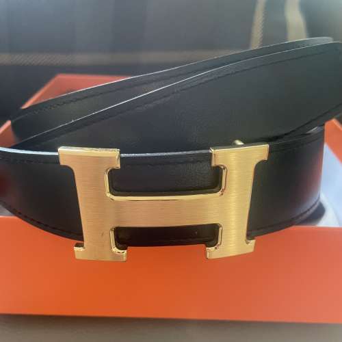 Herm&egrave;s 愛馬仕 經典拉絲金 H Buckle 皮帶 Size 90（全套有盒袋 /