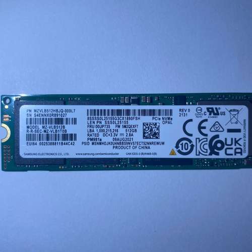 Samsung PM981a 512GB m.2 nvme PCIE 3.0 SSD