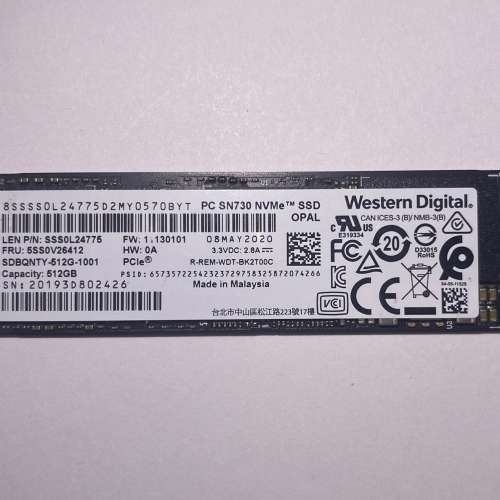 Western Digital WD SN730 512GB m.2 nvme PCIE 3.0 SSD