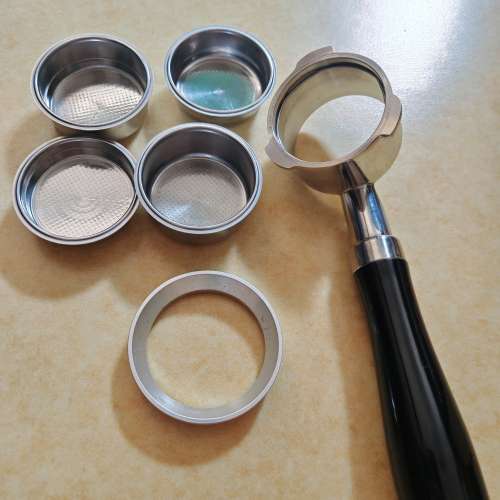 不銹鋼51mm 無底咖啡手柄 連 4個粉碗 接粉環 filter