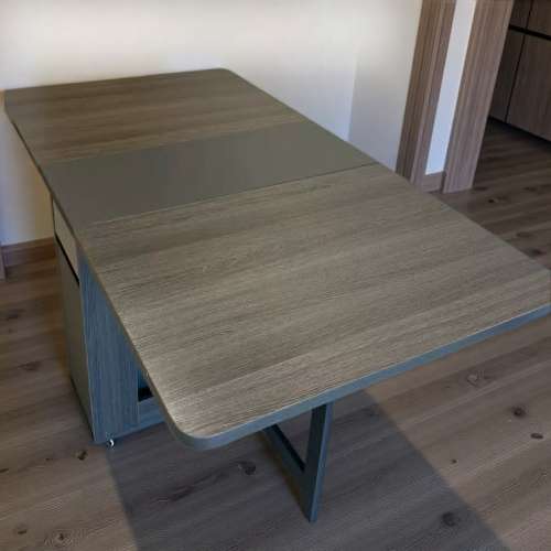 木紋款雙翼折疊餐桌椅|帶轆伸縮飯枱|可移動餐飯枱Wood grain style folding dining...