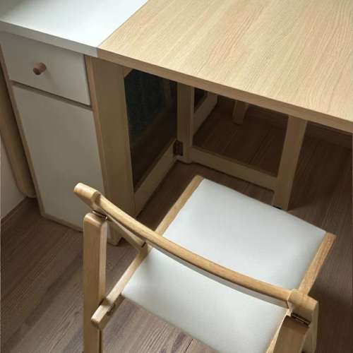 木紋款雙翼折疊餐桌椅|帶轆伸縮飯枱|可移動餐飯枱Wood grain style folding dining...