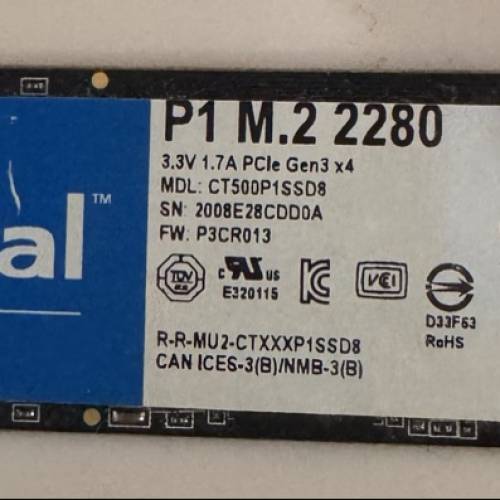 Crucial P1 500GB M.2 2280 NVMe SSD