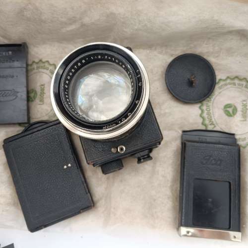 Ernemann恩曼 100F2  ERNOSTAR，10cm 100mm f2,原配Ermanox机身、片盒、皮箱都在