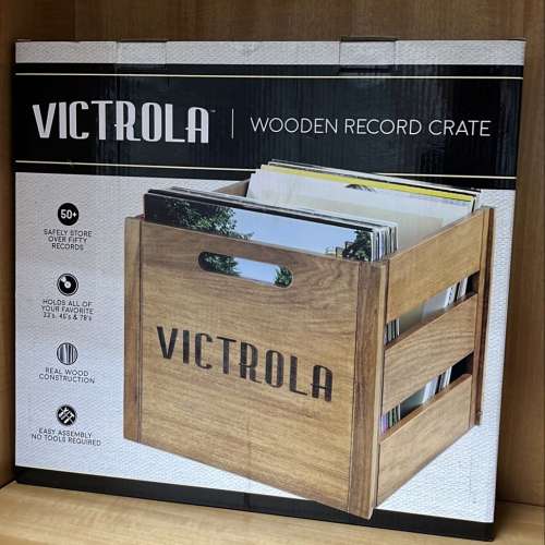 美國 Victrola 唱片箱  Record Crate - Holds 50 LP Vinyl Records (Natural Wood)