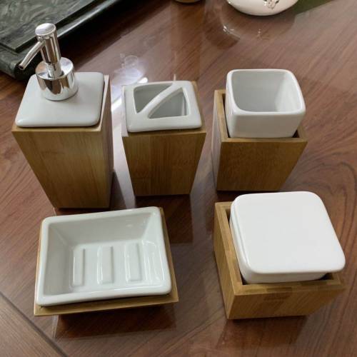 竹陶瓷浴室五件套 5 PCS Bamboo Ceramic Bath Set