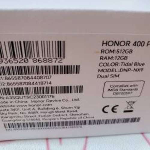 豐澤正牌發票，99.9%極新港版行貨 HONOR 400 Pro (12+512GB) [海風藍] 昨天3999港...