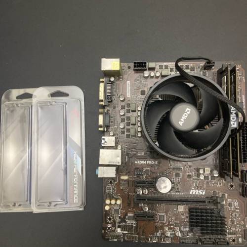 Msi a320 proe+amd ryzen r5 2600 （6核12線程)+gskill ddr4 2666 8g ram x2+amd散...