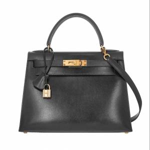 Herm&egrave;s Sellier Box Calf Kelly 28 Black