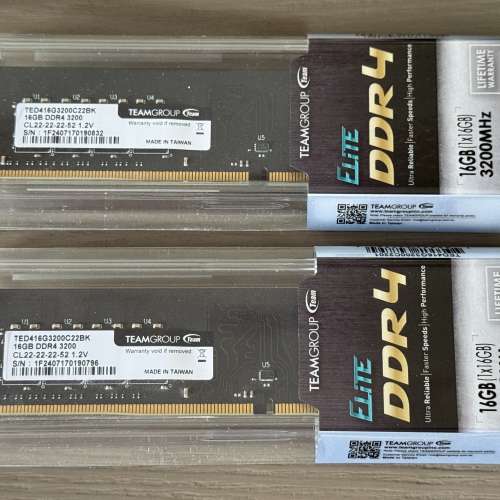 TeamGroup DDR4 32GB (16GB x 2) 3200MHz Elite 記憶體 (兩條)