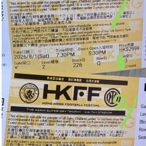 HKFF香港足球節，曼城 vs ￼國際米蘭