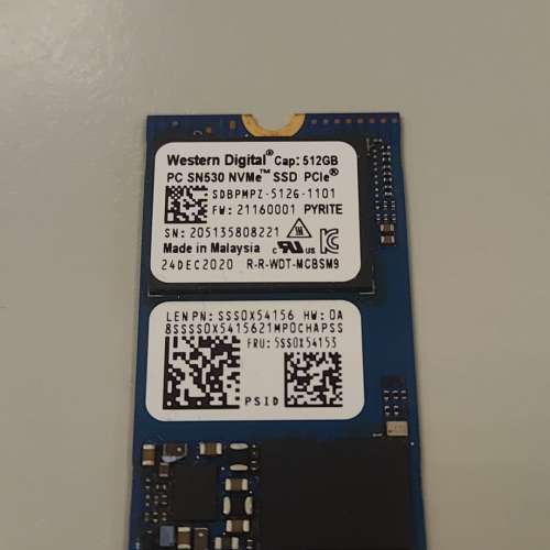 出售 WD SN530 512GB M.2 NVMe SSD SDBPMPZ-512G-1101, Grade A SKU 23802