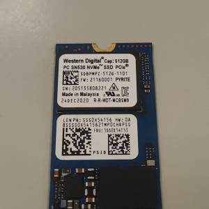 出售 WD SN530 512GB M.2 NVMe SSD SDBPMPZ-512G-1101, Grade A SKU 23802