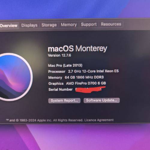 MacPro 6,1 頂配最強規格 E5 12C 64GB Ram 雙 D700 顯卡