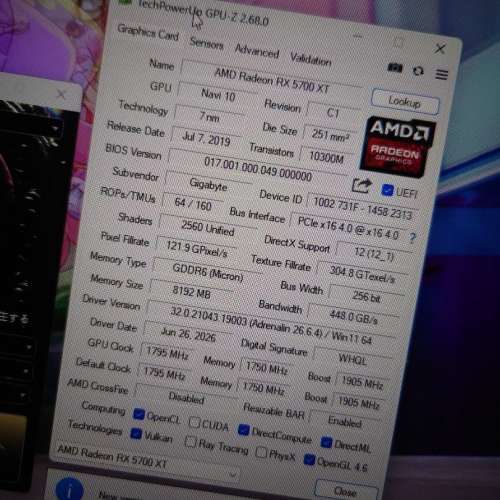 Gigabyte Radeon&trade; RX 5700 XT GAMING OC 8G顯示卡