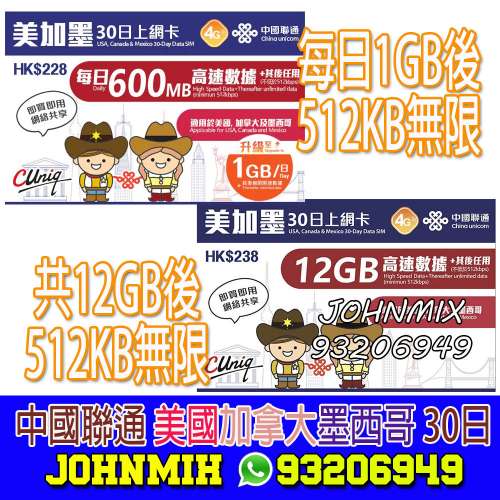 包平郵 中國聯通 澳紐 14GB 18GB 15日 30日 有60分鐘通話 Australia and New Zeala...