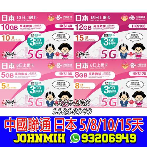 包平郵 中國聯通 澳紐 14GB 18GB 15日 30日 有60分鐘通話 Australia and New Zeala...