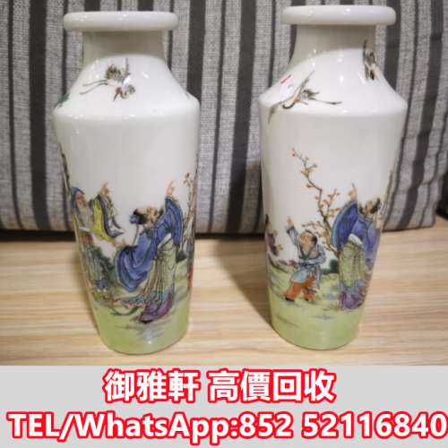 全港免費上門 免費報價 民國 中胎 粉彩人物瓶一對 舊瓷器，古董瓷器，民國瓷器，晚...