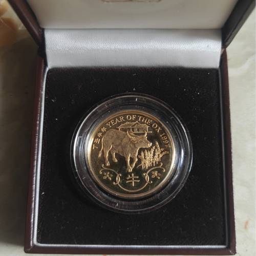 1997年香港回歸牛年生肖精鑄金章 英國皇家鑄幣廠原盒（丁丑牛年 15.98g 22K金幣）$...