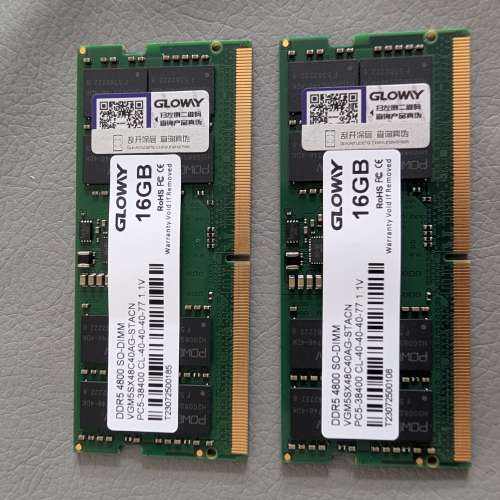 Glowy 光威 DDR5 SODIMM 4800 16Gx2 32G一對*