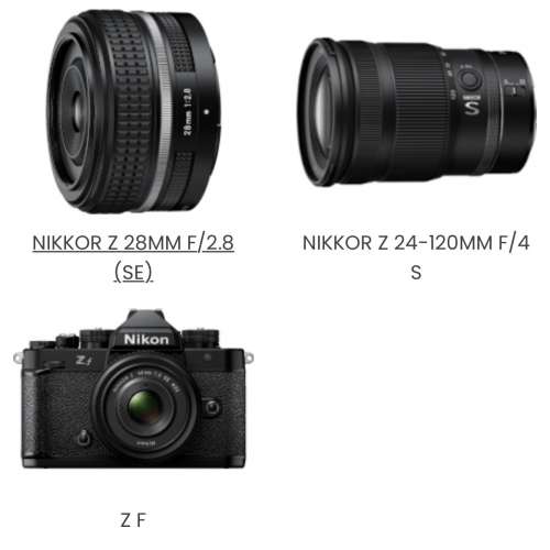 Nikon ZF camera/ Nikkor Z 28mm2.8 (SE)/ Z 24-120mmF4/ Z 40mmF2(SE)