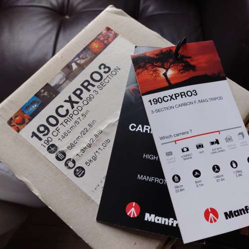 Manfrotto 190CXPRO3 Carbon Fiber Tripod (碳纖維 4 節三腳架)