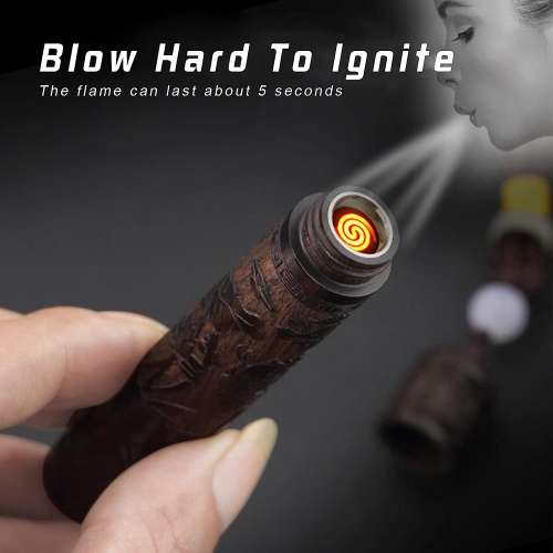 Retro Sandalwood Air-Blowing Electric Lighter &ndash; Windproof Flameless
