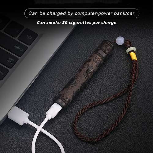 Retro Sandalwood Air-Blowing Electric Lighter &ndash; Windproof Flameless