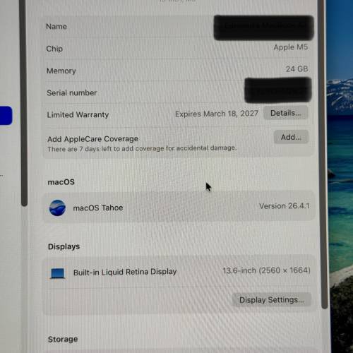 Apple Macbook Air 銀色升級版M5 13&rdquo; (2026) 24GB 1TB (極新)