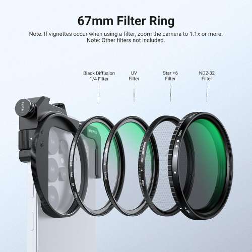 NEEWER 67mm Phone Filter Holder with Adjustable Clamp, Cold Shoe Mount & CPL