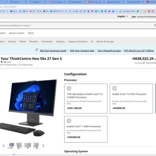 Lenovo All-in-One 27" Touch PC - Intel Core i7, 8GB RAM, 256GB SSD Windows 11