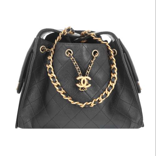 Chanel Quilted Caviar 25 Hobo Small Black