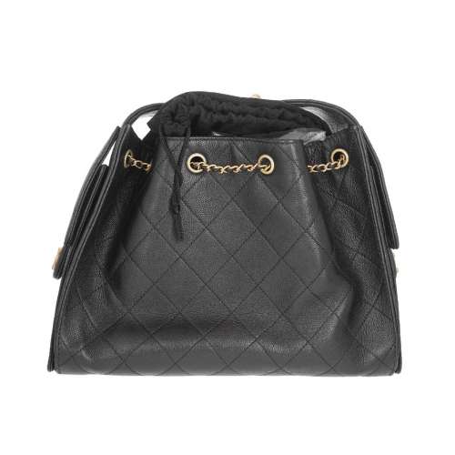Chanel Quilted Caviar 25 Hobo Small Black