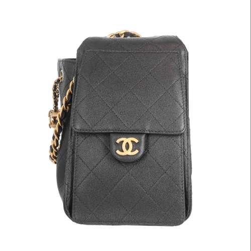 Chanel Quilted Caviar 25 Hobo Small Black