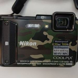 罕有99%新Nikon AW130 Camouflage 迷彩色 Wifi Waterproof Camera ( 無盒 )